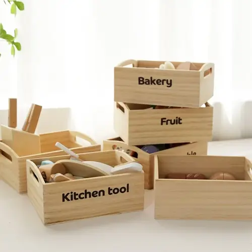 Children's wooden fruits and vegetables, joyful play at home toys, wooden simulation kitchen toys, girls cooking food