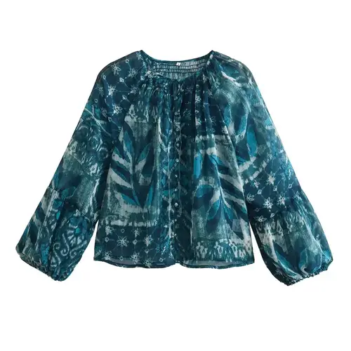 2025 Spring New Product Women's Fashion Casual Loose Round Neck Printed Shirt Printed Drawstring Skirt Set