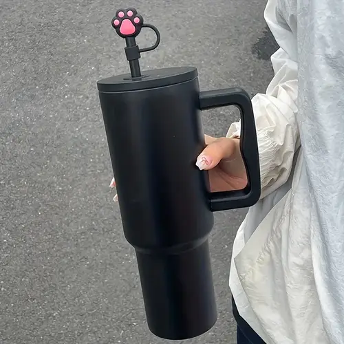 1pc Insulated Large Capacity Car Ice King Cup 40oz Stainless Steel Double Wall Vacuum Straw Cup Multi-colors with Wide Handle