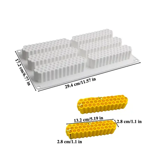 6-Cell Long Strip Honeycomb Design Silicone Mousse Cake Mold Beehive Dessert Baking Tool Plastic Pastry Cutting Mold Mousse Tray
