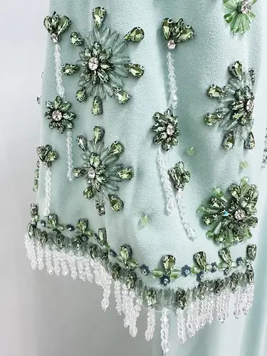 HIGH STREET Newest 2026 Designer Fashion Women's Spliced Mesh Half Sleeve Stunning Beaded Long Maxi Dress