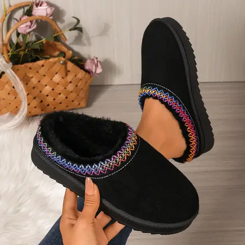 Fashionable Half Slip Snow Boots Women's Shoes Cotton Lined Indoor Outdoor Wear Light Warm Rubber Sole National Pattern