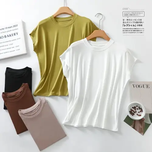 2025 New Summer Short Sleeve Top Pajamas Pure Cotton Round Neck Sleeveless T-shirt Women's Loose Large Solid Home Furnishing