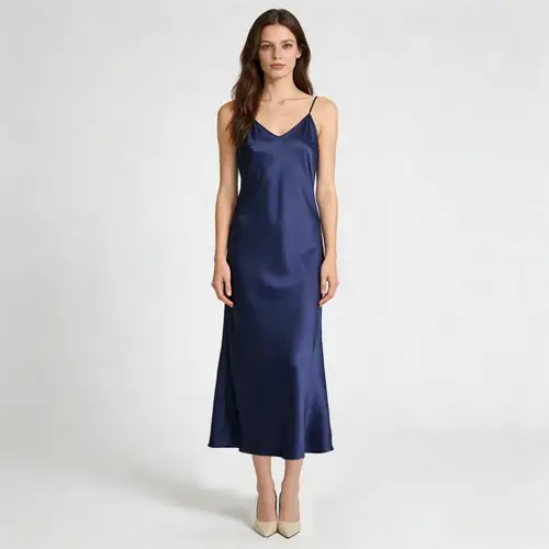 2026 Women's Fashion New 21MM 100% Natural Mulberry Silk Plain Satin Extended French Sexy Adjustable Shoulder Strap Solid Dress