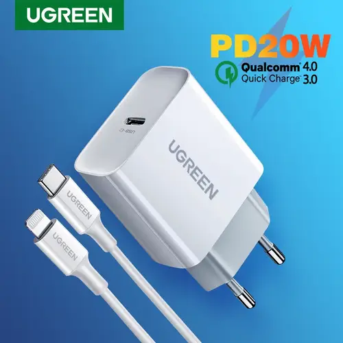 يوجرين شاحن جداري سريع 20 واط بمنفذ USB-C وتقنية PD