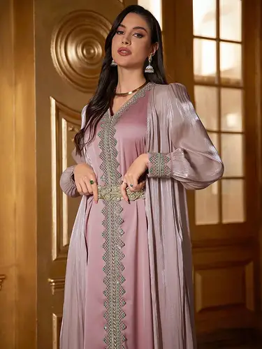 TOLEEN 2024 New Women's Luxury Elegant Party Evening  Floral Applique Long Sleeve Glamorous Kaftan Jalabiya Arabian ModestDress