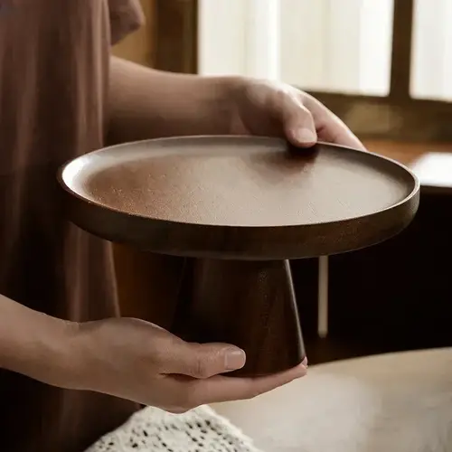 Ins Walnut Color Solid Wood Cake Tray Style Household Living Room Dish Dessert Table Display Frame Vintage Wood Fruit Tray