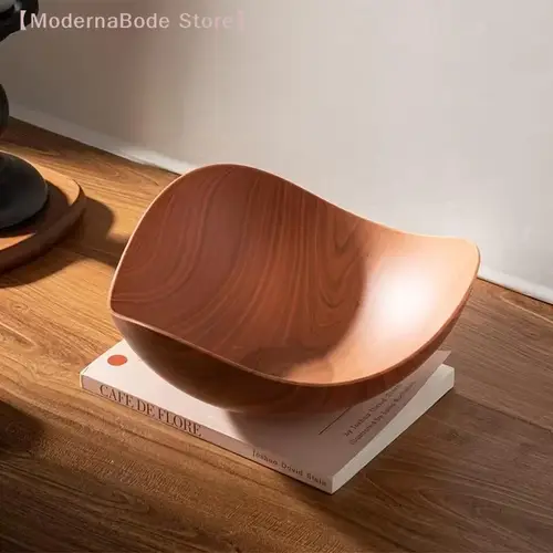 【M】Large Plastic Party Table Salad And Fruit Bowl, Candy Container, Wood Grain Finish, Suitable For Parties And Gatherings.