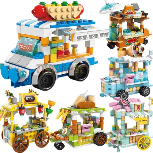 DIY Architecture Ice Cream Car Store Street View Food Building Blocks Kit Girls Bricks Classic Movie Model Toys