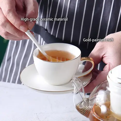 Gold White Ceramic Tea Set British Porcelain Tea Cup Pot with Candler Strainer Floral Glass Teapot Set Ceremony Teaware Teacup