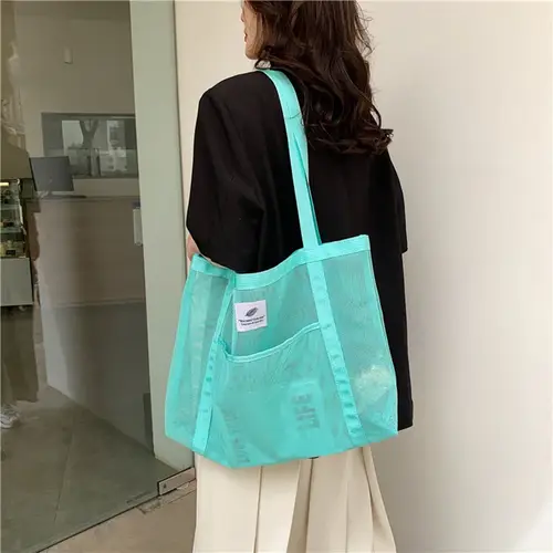 حقيبة كتف نسائية شبكية شفافة للشاطئ والتسوق