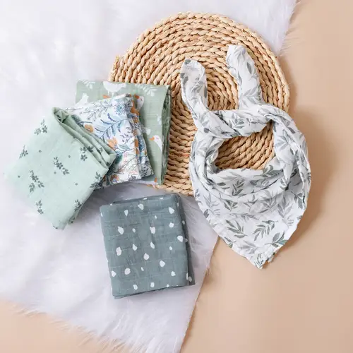 Kangobaby #My Soft Life# New 5pcs Set Multifunctional Baby Muslin Bib Newborn Blanket Breathable Child Scarf 60x60cm