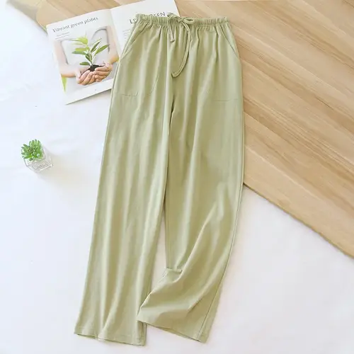 2025 Spring and Autumn New Women's Sleeping Pants 100% Pure Cotton Knitted Long Pants Solid Color Casual Loose Home Pants Ladies