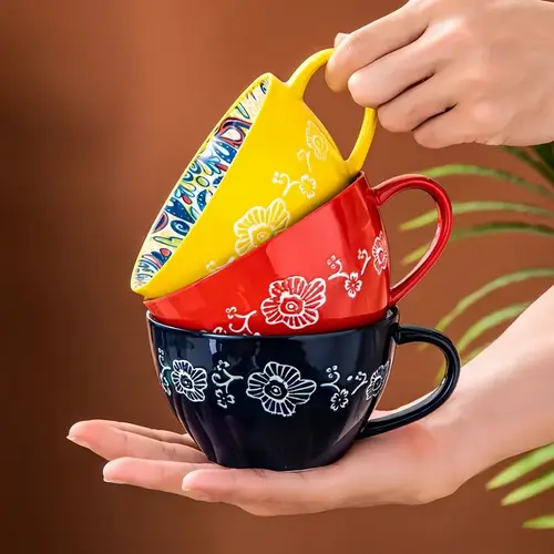 كوب قهوة وشاي سيراميك بتصميم بوهيمي 13.5 أونصة