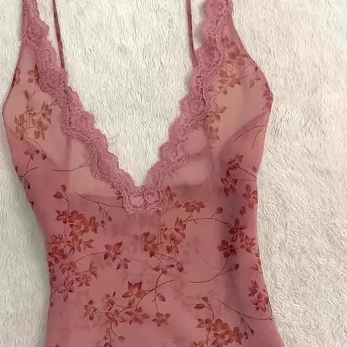 Summer Woman Floral Halter Lace Blouse Vintage Sexy Slim Fairy Korean Fashion Female Tops Outfits Elegant Style Camisole Vest