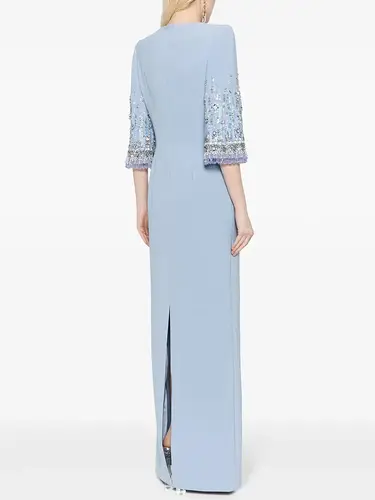 HIGH STREET Newest Fashion 2025 S/S Designer Vestido Women's Half Sleeve Stunning Beaded  Long Maxi Dress