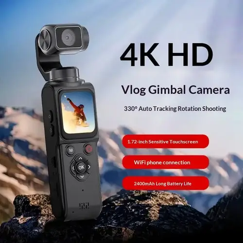 كاميرا جيمبال احترافية بدقة 4K ومثبت يدوي 75 ميجابكسل وشاشة لمس