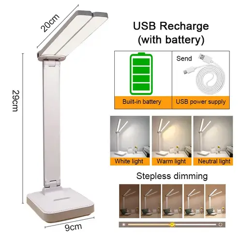 مصباح مكتب ليد فاخر قابل للطي بتعتيم باللمس وحماية للعين USB