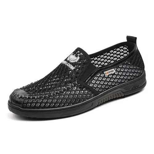Men's Summer Breathable Hollow out Thin Mesh Slip-On Casual Shoes Soft Bottom Anti-Slip Wear-Resistant round Toe Sandals