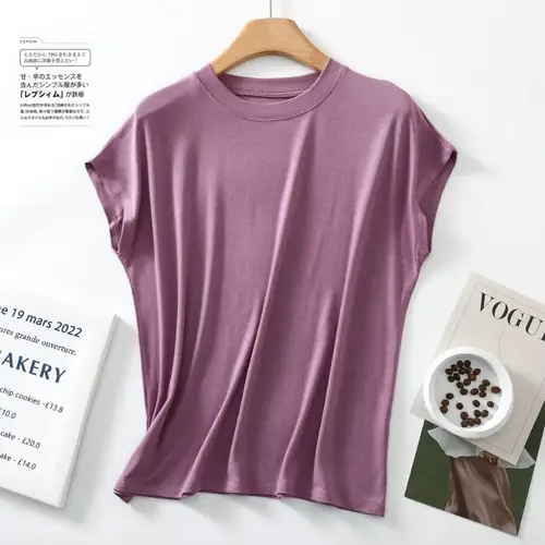 2025 New Summer Short Sleeve Top Pajamas Pure Cotton Round Neck Sleeveless T-shirt Women's Loose Large Solid Home Furnishing