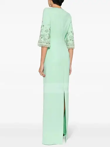 HIGH STREET Newest 2026 Designer Fashion Women's Spliced Mesh Half Sleeve Stunning Beaded Long Maxi Dress