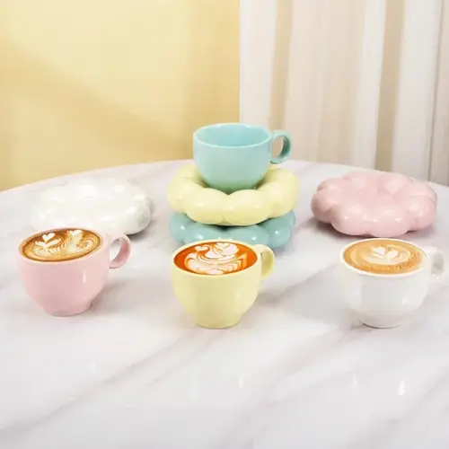 طقم كوب وصحن سيراميك بتصميم سحابة فاخر