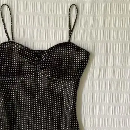 French Vintage Polka Dot Camisole Vest Women Summer Folds Sleeveless Y2k Crop Halter Tops Sweet hottie Slim Outerwear Tanks