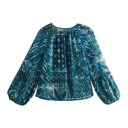 2025 Spring New Product Women's Fashion Casual Loose Round Neck Printed Shirt Printed Drawstring Skirt Set