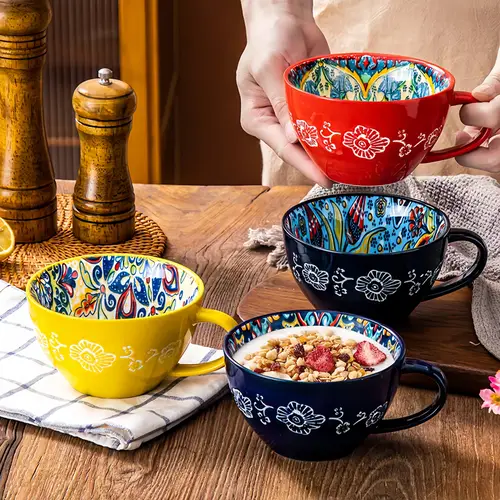 كوب قهوة وشاي سيراميك بتصميم بوهيمي 13.5 أونصة