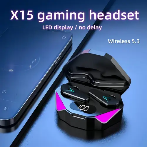 سماعة ألعاب لاسلكية X15 TWS بشاشة LED رقمية وتقنية عزل الضوضاء