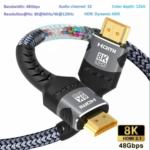 كابل HDMI 2.1 احترافي 8K 60Hz سرعة 48Gbps مضفر