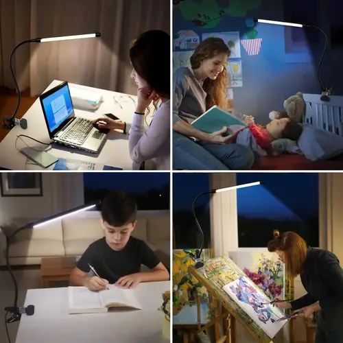 مصباح قراءة LED بمشبك 3 أوضاع و10 مستويات سطوع مع محول USB