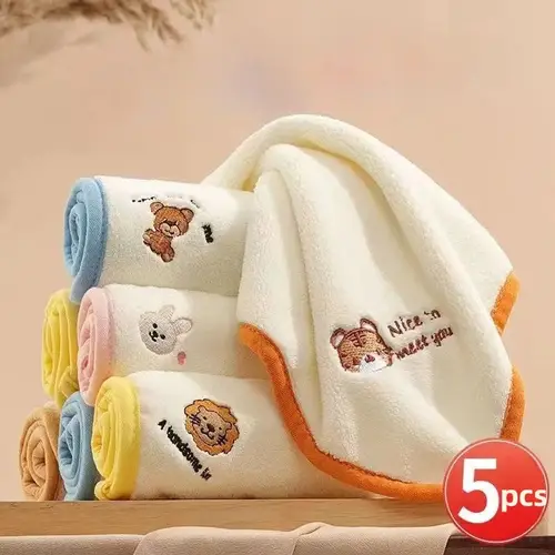 مناشف أطفال صوف مرجاني 5 قطع 25x25 سم