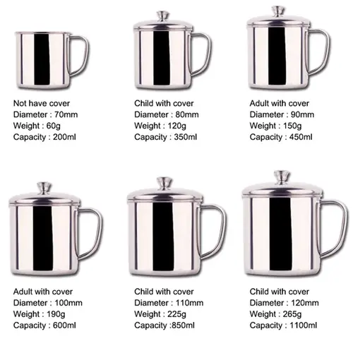 200-1100ml Drinking Mug Handle Design Stainless Steel Water Milk Coffee Tea Cup Camping Mug Home Travel Drinkware Water Cup