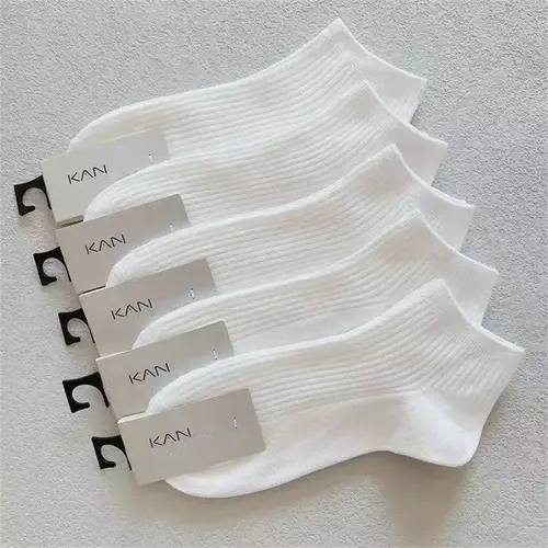 5 Pairs/Pack Ankle Socks Women 100% Cotton Invisible Sweat-absorbing Girls Low Tube Boat Socks EU 36-42 female white socks