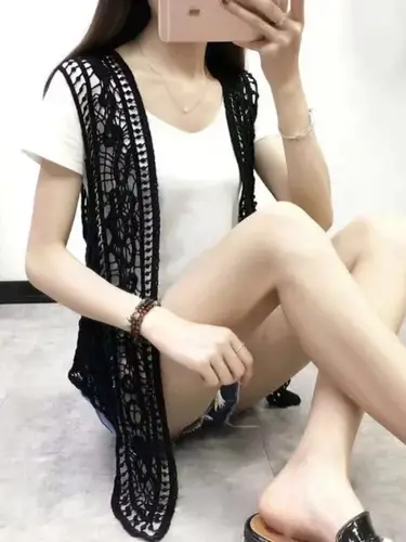 شيشانف سترة كروشيه نسائية صيفية بوهيمية بدون أكمام