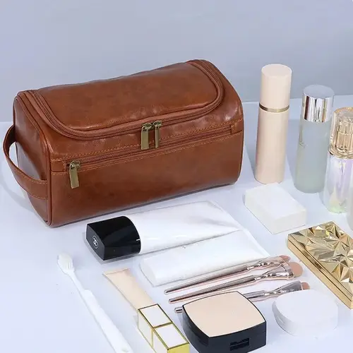 Leather Toiletry Bag for Men Women Dopp Kit Mens Hanging Toiletry Bag Travel Toiletry Bag for Traveling Large Cosmetic Bag for T