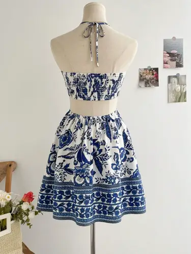 Women's Romantical Floral Print Halter Neck Sexy Fashionable Dress Easy to Create Lazy Stylish Vacation Style Dress