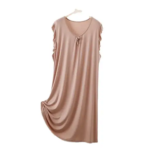 Summer Women's Modal Sleeveless V-neck Ruffle Loose plus Size Comfortable Sleepwear Casual Home Dress Outdoor A-line Midi Dress