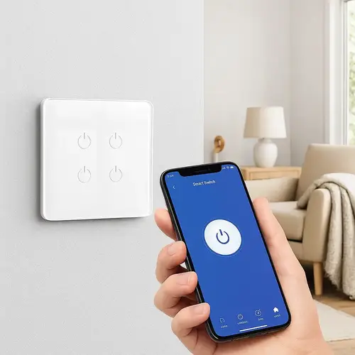 مفتاح ذكي رباعي ابيض WiFi يعمل باللمس تحكم بالجوال متوافق مع اليكسا وجوجل هوم توفل