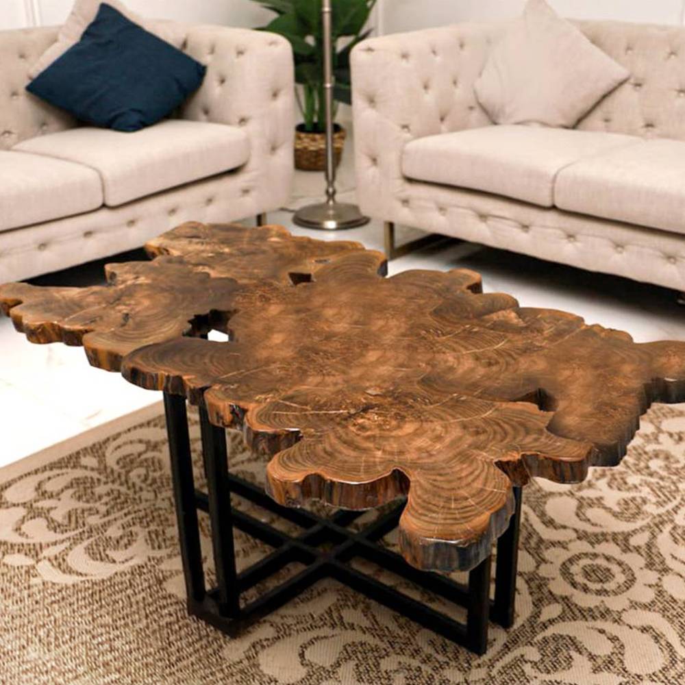 طاولة قهوة خشب طبيعي 90x90 سم