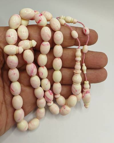 Luxury Baskin Pink Vintage German Marbled Snooker Ball Bakelite Misbaha Oval Shape 39 Beads 22g – Crafted by Ahmed Hussein (Afroto)