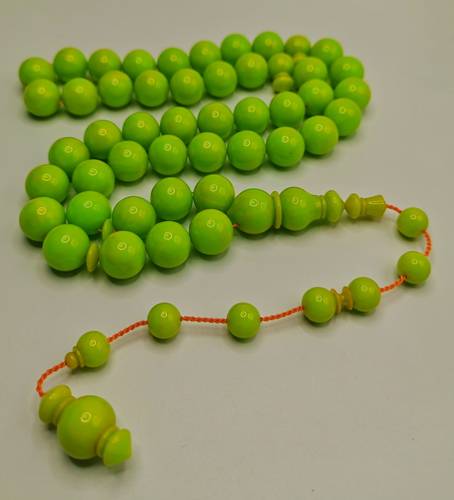Luxury Pistachio Rod Bakelite Misbaha Rounded Boz Shape 45 Beads 75g – Crafted by Ismail Pasha