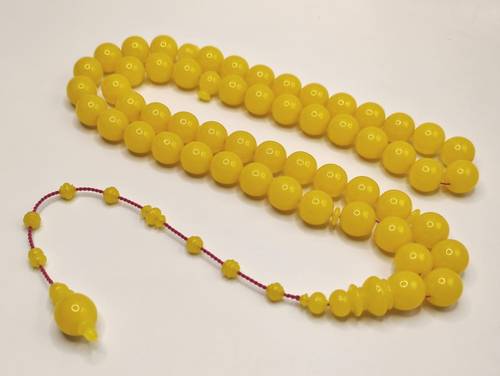 Luxury Potato Color Qalayeith Misbaha with Light Crackle Round Shape 53 Beads 68g
