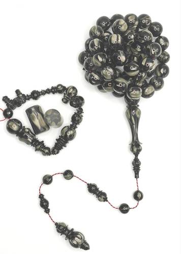 Luxury Smoky Gray French Rod Qalayeith Misbaha Round Shape 49 Beads 80g – Al Eisawi Craftsmanship
