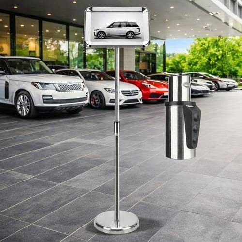 Adjustable Silver Poster Stand with Water-Fillable Base