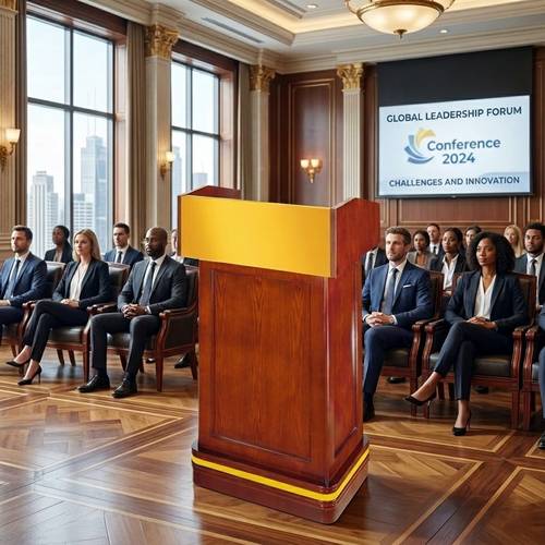 Premium Classic Wooden Lecture Podium - Gold Accents