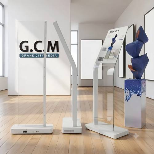   Transparent OLED Floor-Standing Kiosk - Interactive Digital Signage for Luxury Retail