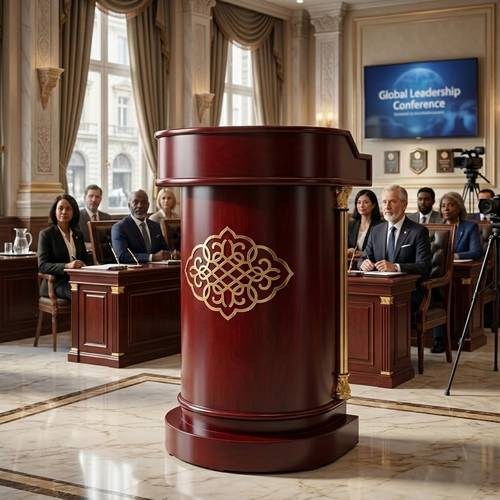 Premium Wooden Lecture Podium with Luxury Gold Accents