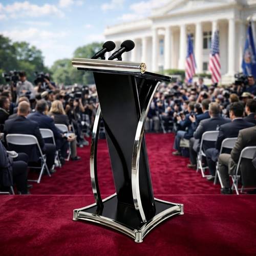 Luxury Matte Black & Chrome Lecture Podium